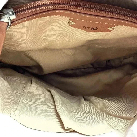 The Sak Lucia Leather Zip Top Crossbody Bag Dusty Blue Crochet Adjustable NEW - Picture 12 of 12